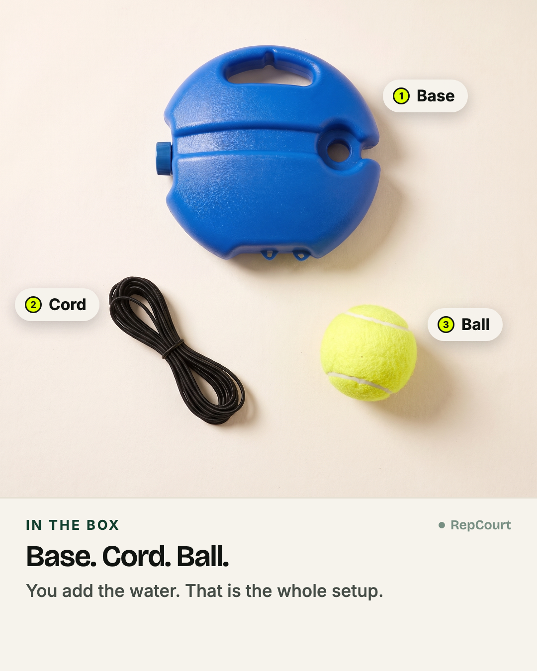 In the box: base, cord and ball