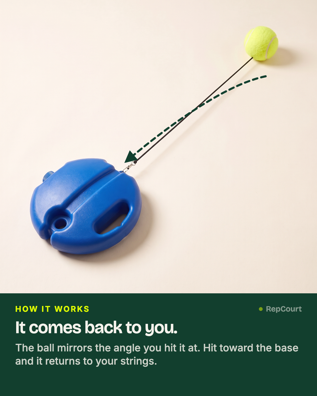 How it works: the ball comes back to your strings