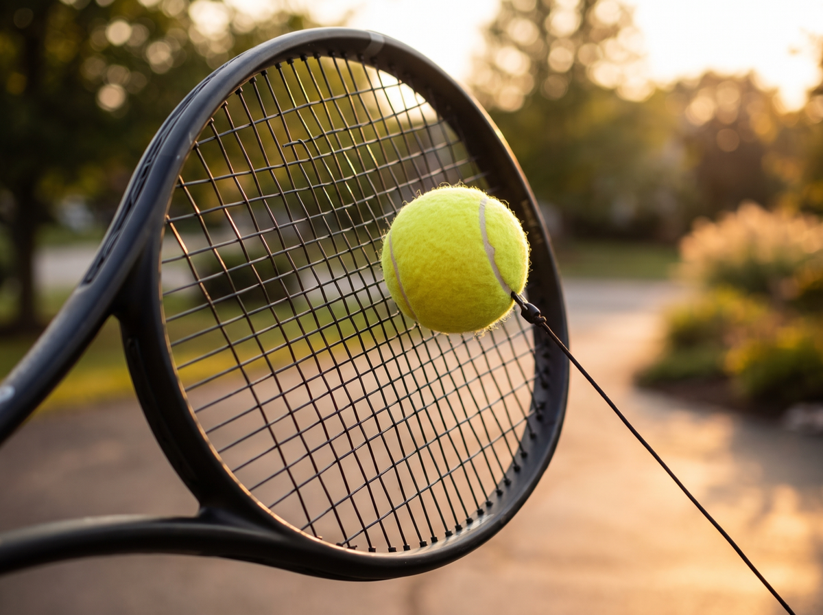 Racket strings meeting the tethered ball